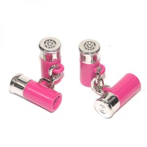 SILVER & PINK SHOTGUN CARTRIDGE CUFFLINKS