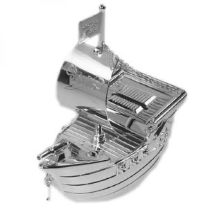 Silver Plated Pirate Ship Money Box, Ship Sailing Nautical Boat Sea