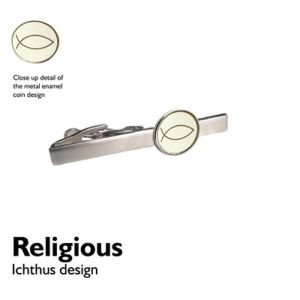 White Religious Fish Ichthus Tie Clip Slide (PSC152)