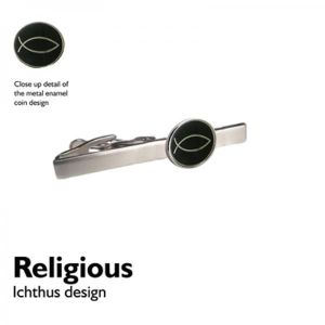 Black Religious Ichthus Fish Tie Clip Slide (PSC150)