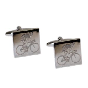 Cyclist on Bike Engraved Cufflinks