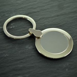 Polished Round Keyring with plate for Engraving or Doming