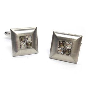 Brushed Metal with Crystal and Black Crystal Classic Cufflinks