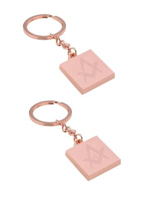Rose Gold Plated Square Keyring with Engraved Masonic Design (engravable)