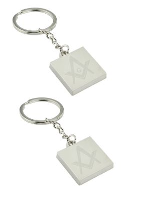 Silver Square Keyring with Engraved Masonic Design (engravable)