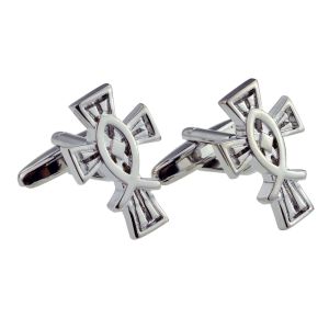 Religious Christian Cross with Ichthus Cufflinks