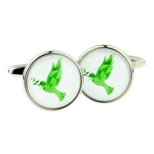 Green Dove of Peace Design Cufflinks