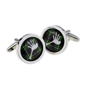 MacDonald Tartan Bagpipe Design Cufflinks