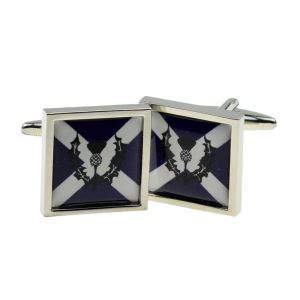Cufflinks Scottish Saltire Flag with Thistle design