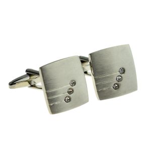 Triple Crystal with lines brushed finish Cufflinks
