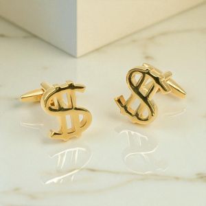 Gold Plated Dollar $ Money Cufflinks