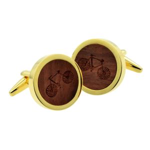 Wooden Insert Bicycle Design Golden Cufflinks