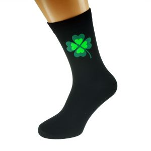 Two Tone Green Large Irish Shamrock Mens Socks