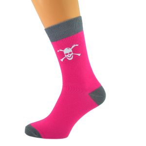 Hot Pink & Grey Unisex Socks Skull & Crossbones Pirates