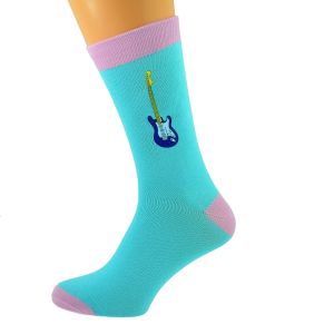 Turquoise & Pale Pink Unisex Socks Blue Music Guitar design