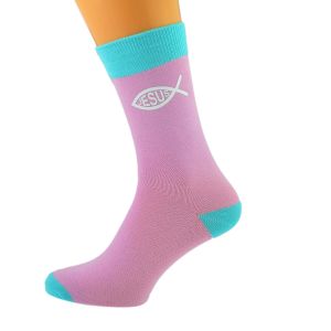 Pink & Turquoise Jesus religious Ichthus fish design