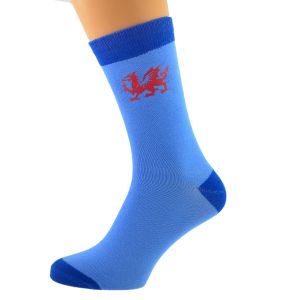 Two tone Blue Unisex Socks Welsh Wales Red Dragon