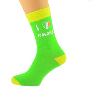 Lime Green & Yellow Unisex Socks I Love Ireland Eire Irish design