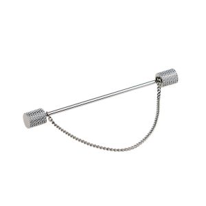 Engine Turned Ends Rhodium Plated Collar Pin