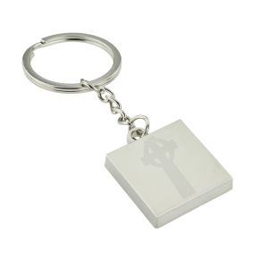 Engraved Celtic Cross Design Square Keyring