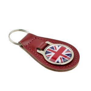 Union Jack Design Red Bonded Leather Key Ring