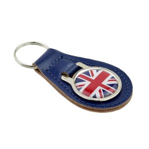 Union Jack Design Blue Bonded Leather Key Ring