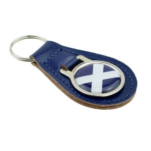 Scottish flag Design Blue Bonded Leather Key Ring