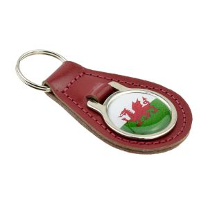 Welsh Flag Design Red Bonded Leather Key Ring