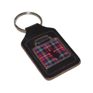 Leather Keyring Scottish Royal Stewart Tartan Stag design
