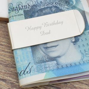 Personalised Straight Silver Plated Money Clip in Box 