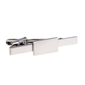Rhodium Plated Rectangle Tie Clip with Plate for Bespoke Doming or engraving