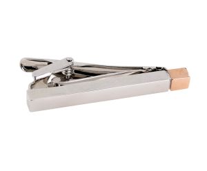 Rhodium & Rose Gold Plated Cuboid Design Tie Clip (engravable)