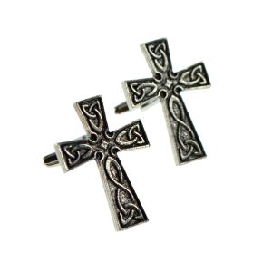 English Made Interlaced Celtic Cross Pewter Cufflinks