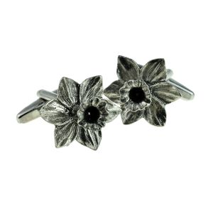 English Made Pewter Cufflinks Welsh Daffodil Flower