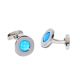 Blue Polka Dot Pattern Centred Rhodium Plated Cufflinks