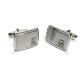 Unboxed Brushed Rhodium Plated Cufflinks With Crystal in Corner (engravable 20mm x 15mm)
