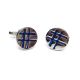 Round Silver- Blue Lined Pattern Cufflinks