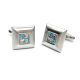 Brushed Metal with Crystal Sapphire Stones Classic  Cufflinks