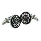 Rhodium Plated Round Silver & Black Enamel Celtic Design Classic Cufflinks