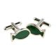 Silver & Green Fish Fishermans Cufflinks