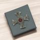English Made Pewter St Cuthbert's Cross & Red Stone Lapel Pin Badge in Gift Box