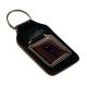 Purple Tartan Stag on Wood Background Design Keyring