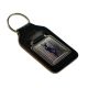 Purple Tartan Stag on Grey Striped Background Design Keyring