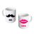 Mr & Mrs Moustache & Hot Lips Mugs Set