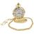 Gold Finish Quartz Action Pocket Watch and Clip Chain Roman Numerals (Engravable)