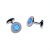 Blue Gingham Pattern Centre Rhodium Plated Cufflinks