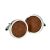 Briar Wood Insert Round Rhodium Plated Cufflinks
